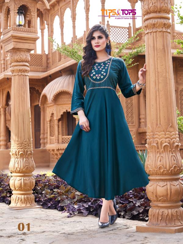 Tips And Tops Mannat Heavy Rayon Anarakli Designer Kurti Collection